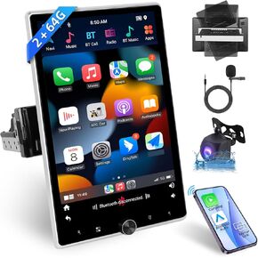 2+64G Single Din Car Radio Stereo 10.4" Android 13,Wireless Carplay Android Auto Motorized Rotating Screen,Support Phonelink HiFi Bluetooth GPS Navigation WiFi FM/RDS Radio AHD Backup Camera