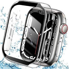 YMHML Waterproof Case Compatible for Apple Watch Screen Protector Series 9 Series 8 7 41mm Tempered Glass, Hard PC Touch Sensitive Full Protective Cover Bumper for iWatch Accessories, Transparent