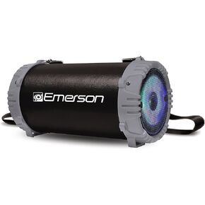 Emerson EAS-3001 Portable Bluetooth Speaker with LED Lighting & Carrying Strap, Gray