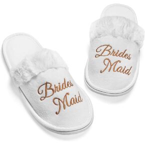 Bride Slippers & Bridesmaid Slippers | Fluffy House Slippers for Women | Wedding Shoes for Bride, Bridal Flats, Wifey Slippers | Bride Tribe Bridesmaid Gifts & Bridesmaid Proposal Box