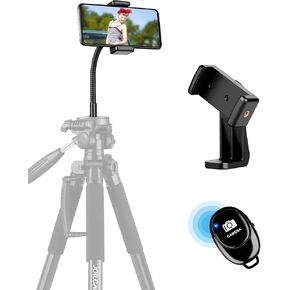 Phone Tripod Mount Adapter with Adjustable Gooseneck and Remote, Flexible Arm Universal Cell Phone Holder Compatible with iPhone Android Phones for Recoding Videos Photos