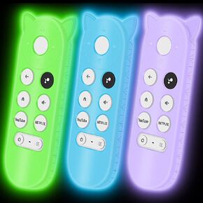 3Pack Silicone Protective Case for Google Chromecast Remote Control,Remote Case Holder Skin for Google 2020 Voice Remote,Shockproof Bumper Remote Back Covers Protector -Glowpurple Glowblue Glowgreen