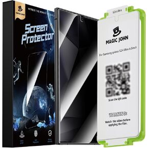 MAGIC JOHN 2 Pack for Samsung Galaxy S24 Ultra Privacy Screen Protector [Ceramic film] Not Glass 6.8 inch,[100% Fingerprint ID Compatible] Anti Spy, Easy Installation Tray, Anti-Scratch