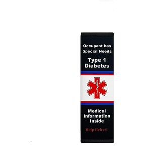 Type 1 Diabetes Help Belt 6" Child Size Medical Alert Seat Belt Cover with Inside Pocket, Medical Form and Online Fillable Forms (Black/White)