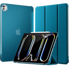 Mastten for iPad Pro 13 Inch Case 2024 M4, Slim Trifold Stand iPad 13 Pro Case, Hard PC Translucent Back Shell Cover for iPad Pro M4/7th Gen, Auto Sleep Wake, Peacockblue