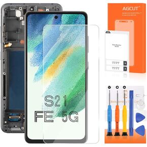 OLED for Samsung Galaxy S21 FE 5G screen Replacement for Samsung S21 FE 5G LCD Display SM-G990B SM-G990U SM-G990W Digitizer Touch Screen Assembly Repair Parts with Frame(with Fingerprint Function)