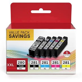 Forzik PGI-280XXL CLI-281XXL Ink 280 and 281 Cartridges Replacement Compatible with PIXMA Printer TR8520 TS9120 TS6200 TS6220 TS8120 TS8220 TR7520 TS6120, 1PGBK 1Black 1Cyan 1Magenta 1Yellow