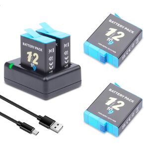 Hero 12 11 10 9 2 Pack Replacement Battery for GoPro Hero 12 Black with 2 Channel Battery Charging Station Kit Compatible Hero 12, Hero 11, Hero 10, Hero 9 Black Camera battery 2000mAh/7.7WH 3.85V