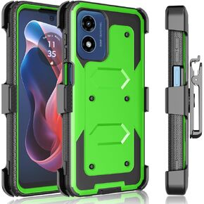 Tekcoo Holster Case For Motorola Moto G Play 2024 | 4G Only | XT2413 [Tshell] Shock Absorbing [Built-in Screen Protector] [Kickstand Locking Belt Clip] Carrying Swivel Defender Full Body Cover - Black