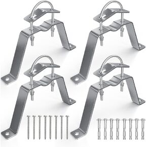 4-Pack Antenna Mount 304 Stainless Steel Double Wall Mount Antenna Mast Clamp V Jaw Bracket Accessories Kit for TV CB Ham Outside Home (4), Silver