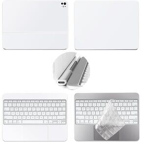 5-in-1 Tablets Decals Sticker for iPad Pro M4 2024 (A2836/A2837) 11 inch Magic Keyboard Protective Skin(Matte White) with Waterproof Transparent TPU Keyboard Cover
