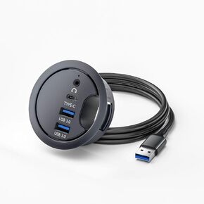 ChenYang USB 3.0 Flush Mount Desktop HUB,2 USB 3.0 Port/1 USB C Port HUB Grommet Hole 2.36"(60mm) with SD/TF Card Reader Port