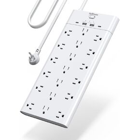 Power Strip Surge Protector, JcBlaon 19 Widely Spaced Outlets with 4 USB Ports, 5FT Flat Plug Heavy Duty Extension Cord with Multiple Outlets, 1875W/15A, 2100J, Wall Mount Holes for Home, Office, Dorm