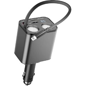 Paiholy 5 في 1 شاحن سيارة قابل للسحب ولاعة سجائر، شاحن سيارة سريع 159 وات مع كابل قابل للسحب 2 في 1، منفذ USB مزدوج ولاعة سجائر مزدوجة، متوافق مع iPhone، الأجهزة الإلكترونية للسيارة in Kuwait