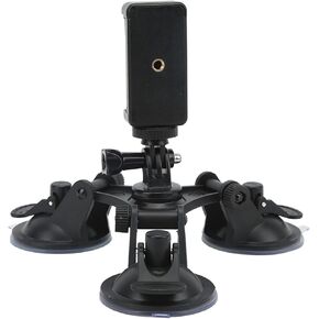 Zyyini Car Triple Suction Cup Mount, Car Windshield Triple Cup Camera Suction Mount Car Suction Cup Holder Tripod Suction Cup Holder,for Action Cameras Mobile Phones