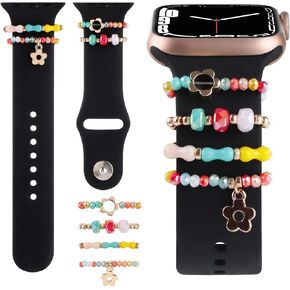 Stretchy Beaded Watch Band Charms Compatible with Apple Watch 38mm 40mm 41mm 42mm 44mm 45mm 49mm, Cute Beads Decorative Rings Loops Watch Accessories for iWatch Series 8 7 6 5 4 3 2 1