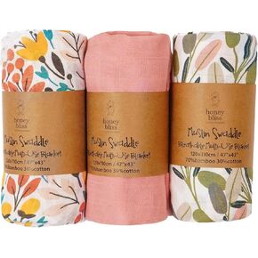 Muslin Swaddle Blankets: Soft Comfort for Baby Boys & Girls | UV Blanket for Babies | Baby Muslin Blankets | 3-Pack (47" x 43")