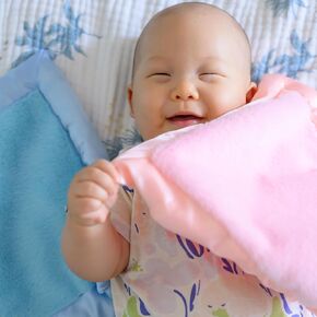 Baby Lovie, Small Security Blanket for Babies - Soft Blanket with Satin Trim - Newborn Baby Essentials & Baby Gifts – 14" x 14" - Pink