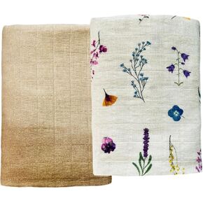 Leyl&Ari Baby Swaddle Blanket Set, Organic Cotton Muslin Receiving Blanket for Newborn (Tropical Flowers/Ombre)