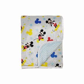 Disney Cudlie Baby Girl Mickey Mouse MNK/Waffle with Pom Edge Blanket with Cute Stripe Print