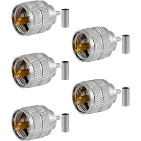 5PCS PL-259 UHF Male Connectors 50 Ohm PL259 Male Plug Crimp RF Coax Connector Adapter for RG-213 LMR-400 RG8 RG59 Low Loss Coax Cable Compatiable with Ham Radio