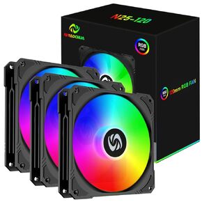 120mm Case Fan 3 Pack RGB Case Fans, N25-120 White Silent 1,200rpm PC Fans, Hydraulic Bearing - White 120mm RGB Fans with 12v 3 pin and molex 4 pin PSU plug Computer Fans for PC Case