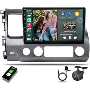 Car Stereo Radio for Honda Civic 2006-2011： Wireless CarPlay & Andriod Auto Support Bluetooth DSP/FM&Mirror Link/Rear 1080P/with SWC MIC 2+64G