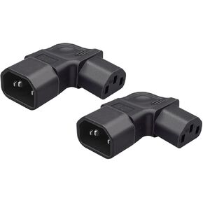 2 Pack IEC320 C14 to C13 90 Degree Down Right Angled Power Extension Adapter for PDU & UPS.L-Shape C14 to C13 3 PIN Male to Female AC Wall Adapter,10A 250V