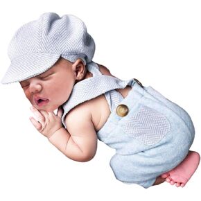 Newborn Boy Photography Props Baby Boy Photo Shoot Outfits Infant Gentleman Romper Suits with Hat Photoshoot Outfits