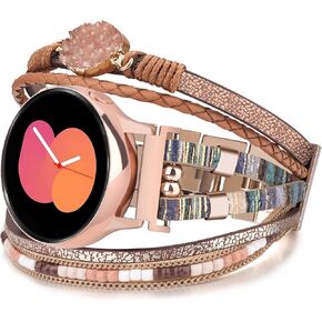KOREDA Boho Leather Bracelet Compatible for Samsung Galaxy Watch 7 FE 6 5 4 40mm 44mm/Watch 6 Classic 43mm 47mm/Watch 5 Pro 45mm/Watch 4 Classic/Active 2/Watch 3 Bands, 20mm Handmade Multilayer Wrap Jewelry Bands
