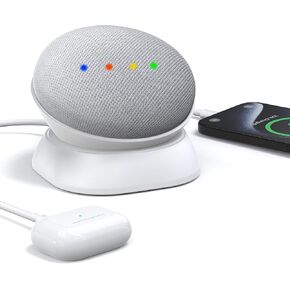 حامل شحن PlusAcc لجهاز Google Nest Mini مع منافذ شحن USB-C وUSB-A، وقاعدة حامل طاولة لشحن الهواتف المحمولة وسماعات الأذن، وقاعدة غير قابلة للانزلاق (أبيض) in Kuwait