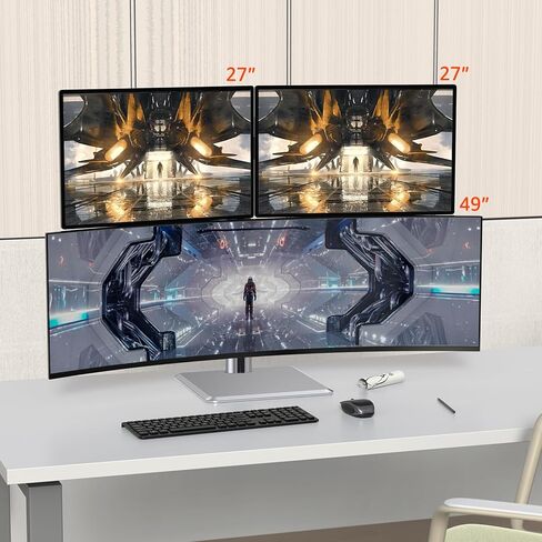 حامل شاشة ثلاثي عالي التحمل - حامل شاشة رأسي عالي التحمل يناسب شاشتين مقاس 17 إلى 27 بوصة وشاشة واحدة مقاس 49 بوصة مع دوران وإمالة وارتفاع قابل للتعديل، وسعة وزن تصل إلى 33 in Kuwait