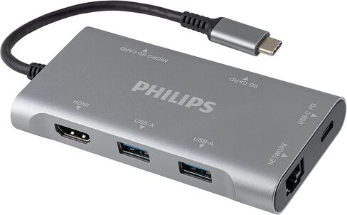 موزع USB C من فيليبس مع مرور الطاقة، محول متعدد المنافذ 7 في 1، 1 HDMI 4K@30 هرتز، توصيل طاقة USB-C بقدرة 60 وات، 2 USB 3.0، 1 إيثرنت، 1 SD 1 قارئ بطاقات MicroSD، DLK9120C/27 in Saudi Arabia
