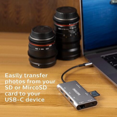 موزع USB C من فيليبس مع مرور الطاقة، محول متعدد المنافذ 7 في 1، 1 HDMI 4K@30 هرتز، توصيل طاقة USB-C بقدرة 60 وات، 2 USB 3.0، 1 إيثرنت، 1 SD 1 قارئ بطاقات MicroSD، DLK9120C/27 in Saudi Arabia