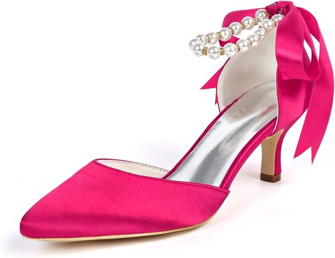 Women's Closed Toe Champagne Pearl Heels with Bow Wedding Shoes for Bride Low Heels Bridal Shoes Satin Heels Pumps Summer Shoes in Saudi Arabia