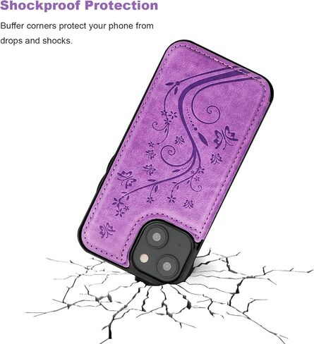 Vaburs متوافق مع محفظة iPhone 14 مع حامل بطاقة، نمط فراشة منقوش من جلد البولي يوريثان بأزرار مزدوجة غطاء واقٍ مقاوم للصدمات لحامل السيارة المغناطيسي 6.1 بوصة (رمادي) in Kuwait