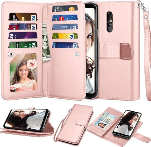 NJJEX Compatible with LG Stylo 5 Case/LG Stylo 5X/Stylo 5V/Stylo 5 Plus Wallet Case, [9 Card Slots] PU Leather Card Holder Folio Flip [Detachable][Kickstand] Magnetic Phone Cover & Lanyard [Wine Red] in Saudi Arabia