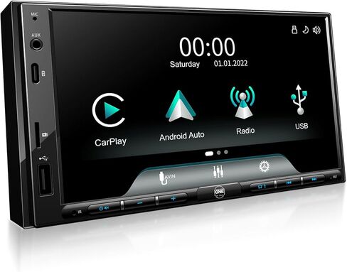 OneCarStereo Linux Double-DIN سيارة ستيريو تعمل باللمس، CarPlay Android Auto، مدمج TDA7851 مع مخرج Preamp 4V، ملاحة 7 بوصة داخل لوحة القيادة مع راديو FM AM RDS، نوع C وUSB 1.5A شحن سريع in Kuwait