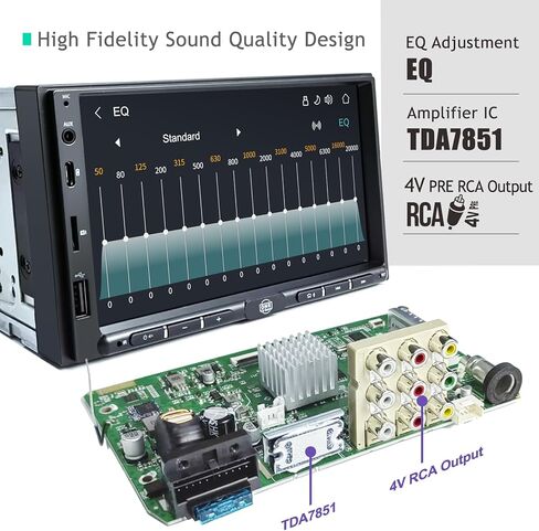 OneCarStereo Linux Double-DIN سيارة ستيريو تعمل باللمس، CarPlay Android Auto، مدمج TDA7851 مع مخرج Preamp 4V، ملاحة 7 بوصة داخل لوحة القيادة مع راديو FM AM RDS، نوع C وUSB 1.5A شحن سريع in Kuwait