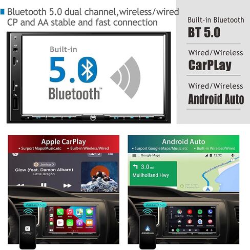 OneCarStereo Linux Double-DIN سيارة ستيريو تعمل باللمس، CarPlay Android Auto، مدمج TDA7851 مع مخرج Preamp 4V، ملاحة 7 بوصة داخل لوحة القيادة مع راديو FM AM RDS، نوع C وUSB 1.5A شحن سريع in Kuwait