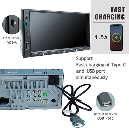 OneCarStereo Linux Double-DIN سيارة ستيريو تعمل باللمس، CarPlay Android Auto، مدمج TDA7851 مع مخرج Preamp 4V، ملاحة 7 بوصة داخل لوحة القيادة مع راديو FM AM RDS، نوع C وUSB 1.5A شحن سريع in Kuwait
