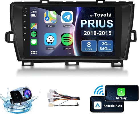8 Core 2G+64G Car Radio for Toyota Prius 2010 2011 2012 2013 2014 2015, Wireless Apple Carplay Android Auto Car Stereo, 9" IPS Touchscreen with WiFi, GPS, Bluetooth,FM/RDS, 32EQ DSP, Rear Camera in Saudi Arabia