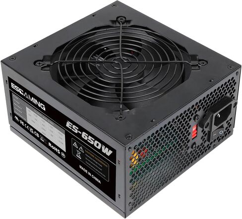 ESGAMING 650W Non Modular Power Supply with Low-Noise 120mm Fan ATX PSU, 115/230 Voltage Switch PFC Protection，5 Year Warranty in Saudi Arabia