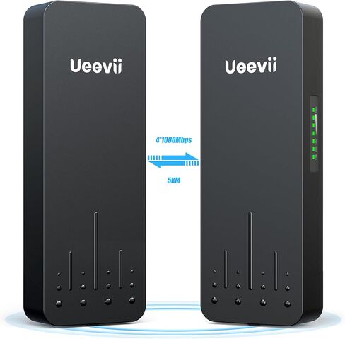 Black Wireless Bridge, UeeVii CPE990 Point to Point/Multipoint Anti-theft WiFi Bridge, 4 * 1000Mbps Port, 5.8G 5KM Outdoor Wireless Bridge Kit Used in Barn, Garage,Shop, etc, 24V POE, 2-Pack in Kuwait