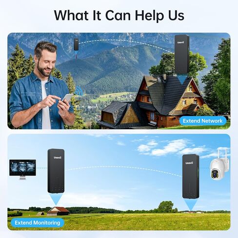 Black Wireless Bridge, UeeVii CPE990 Point to Point/Multipoint Anti-theft WiFi Bridge, 4 * 1000Mbps Port, 5.8G 5KM Outdoor Wireless Bridge Kit Used in Barn, Garage,Shop, etc, 24V POE, 2-Pack in Kuwait