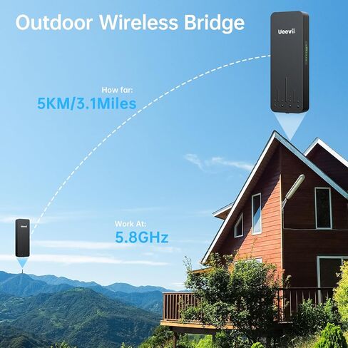 Black Wireless Bridge, UeeVii CPE990 Point to Point/Multipoint Anti-theft WiFi Bridge, 4 * 1000Mbps Port, 5.8G 5KM Outdoor Wireless Bridge Kit Used in Barn, Garage,Shop, etc, 24V POE, 2-Pack in Kuwait