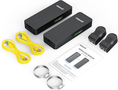 Black Wireless Bridge, UeeVii CPE990 Point to Point/Multipoint Anti-theft WiFi Bridge, 4 * 1000Mbps Port, 5.8G 5KM Outdoor Wireless Bridge Kit Used in Barn, Garage,Shop, etc, 24V POE, 2-Pack in Kuwait