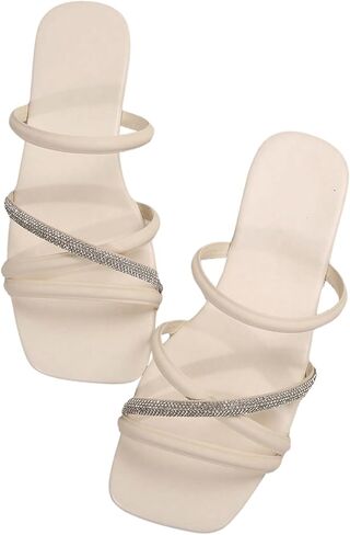 GORGLITTER Women's Rhinestone Flat Sandals Sparkly Strappy Open Toe Dressy Vacation Slide Sandals in Saudi Arabia