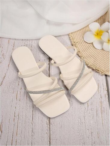 GORGLITTER Women's Rhinestone Flat Sandals Sparkly Strappy Open Toe Dressy Vacation Slide Sandals in Saudi Arabia