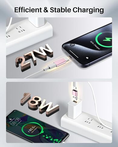for Lightning to USB C Adapter*2 & USB A to USB C Adapter*2, 27W Fast Charging&Transfer Data,Converter to USB C for iPhone 15/14/13,for iPad,for AirPods,Samsung S23,Car(4 Pack,Silver+Pink) in Saudi Arabia